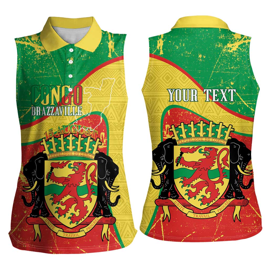 Personalized Congo-Brazzaville Independence Day Women Sleeveless Polo Shirt Coat Of Arms Grunge Style - Wonder Print Shop