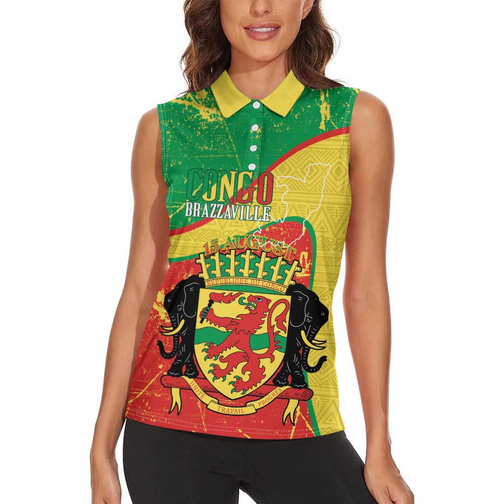 Personalized Congo-Brazzaville Independence Day Women Sleeveless Polo Shirt Coat Of Arms Grunge Style - Wonder Print Shop