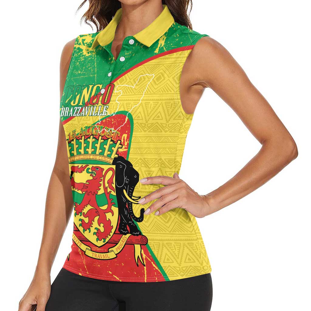 Personalized Congo-Brazzaville Independence Day Women Sleeveless Polo Shirt Coat Of Arms Grunge Style - Wonder Print Shop