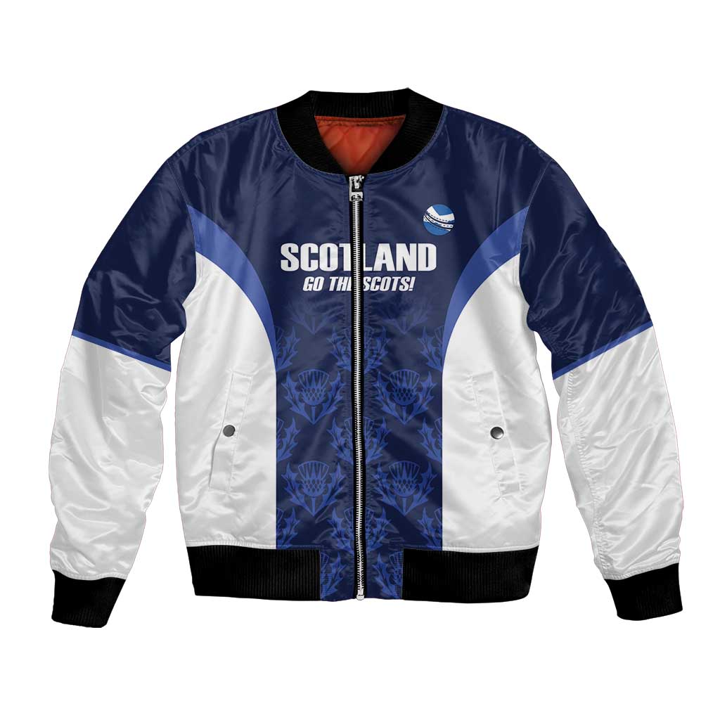 Custom Scotland Cricket Bomber Jacket Go Scots Thistle Pattern - Wonder Print Shop