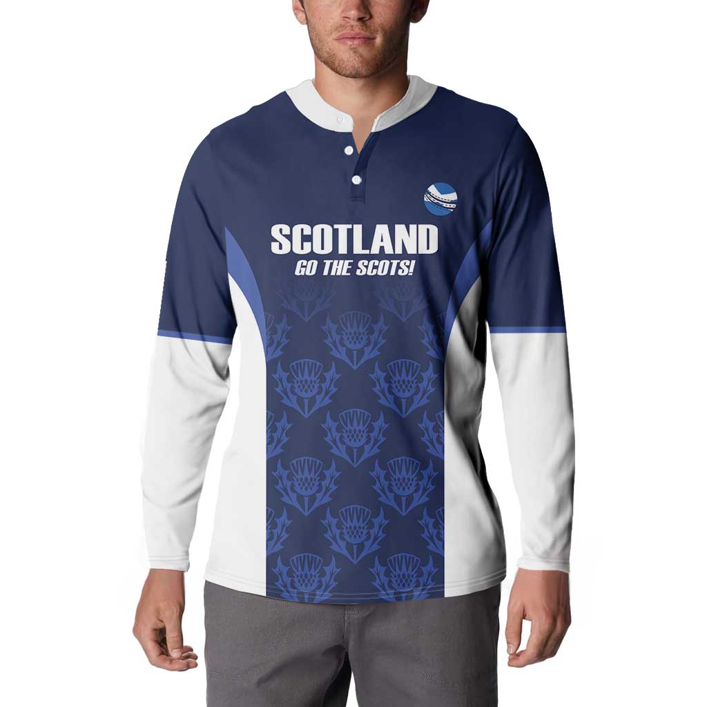 Custom Scotland Cricket Button Sweatshirt Go Scots Thistle Pattern - Wonder Print Shop