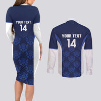 Custom Scotland Cricket Couples Matching Long Sleeve Bodycon Dress and Long Sleeve Button Shirt Go Scots Thistle Pattern - Wonder Print Shop