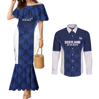 Custom Scotland Cricket Couples Matching Mermaid Dress and Long Sleeve Button Shirt Go Scots Thistle Pattern - Wonder Print Shop