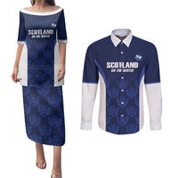 Custom Scotland Cricket Couples Matching Puletasi and Long Sleeve Button Shirt Go Scots Thistle Pattern - Wonder Print Shop