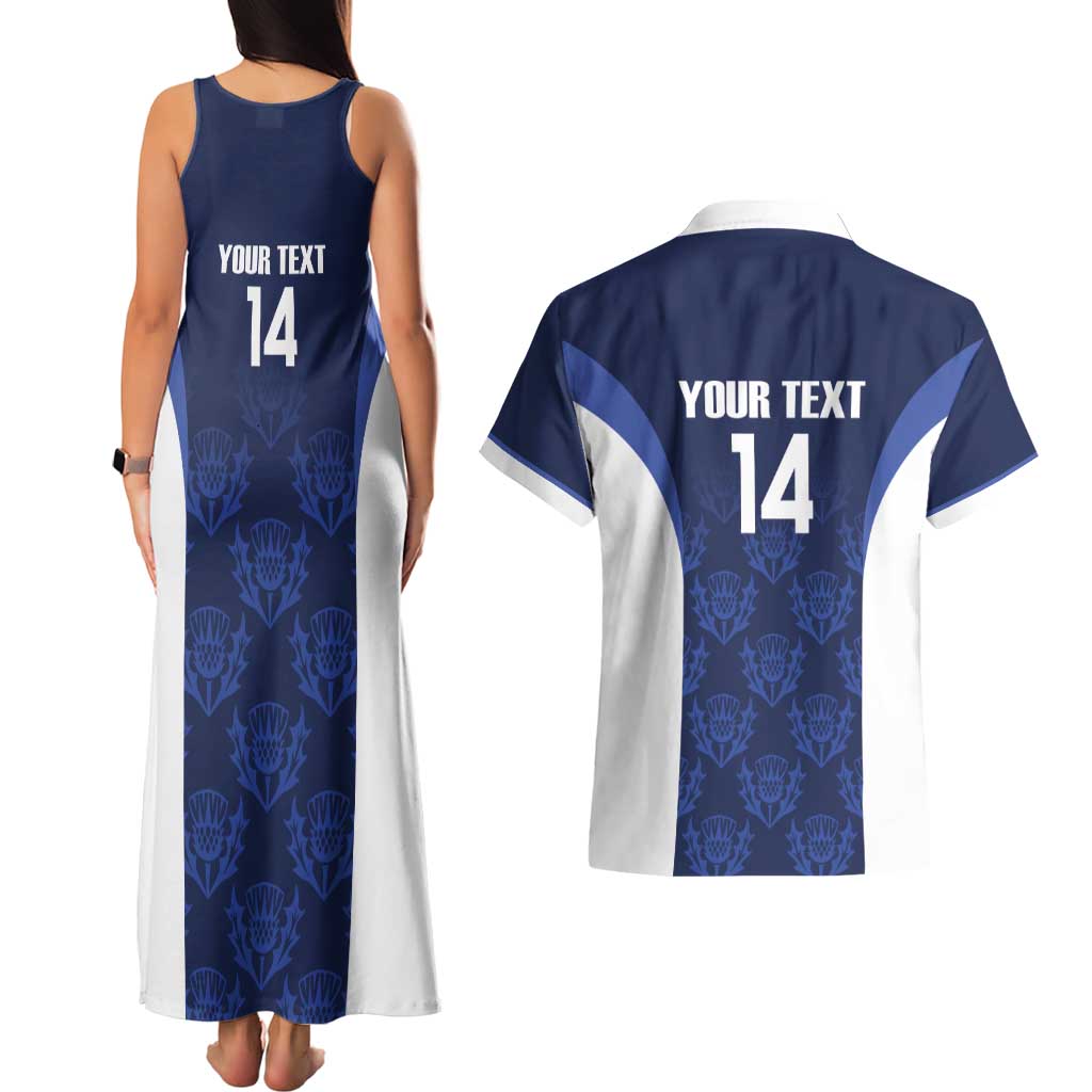 Custom Scotland Cricket Couples Matching Tank Maxi Dress and Hawaiian Shirt Go Scots Thistle Pattern - Wonder Print Shop