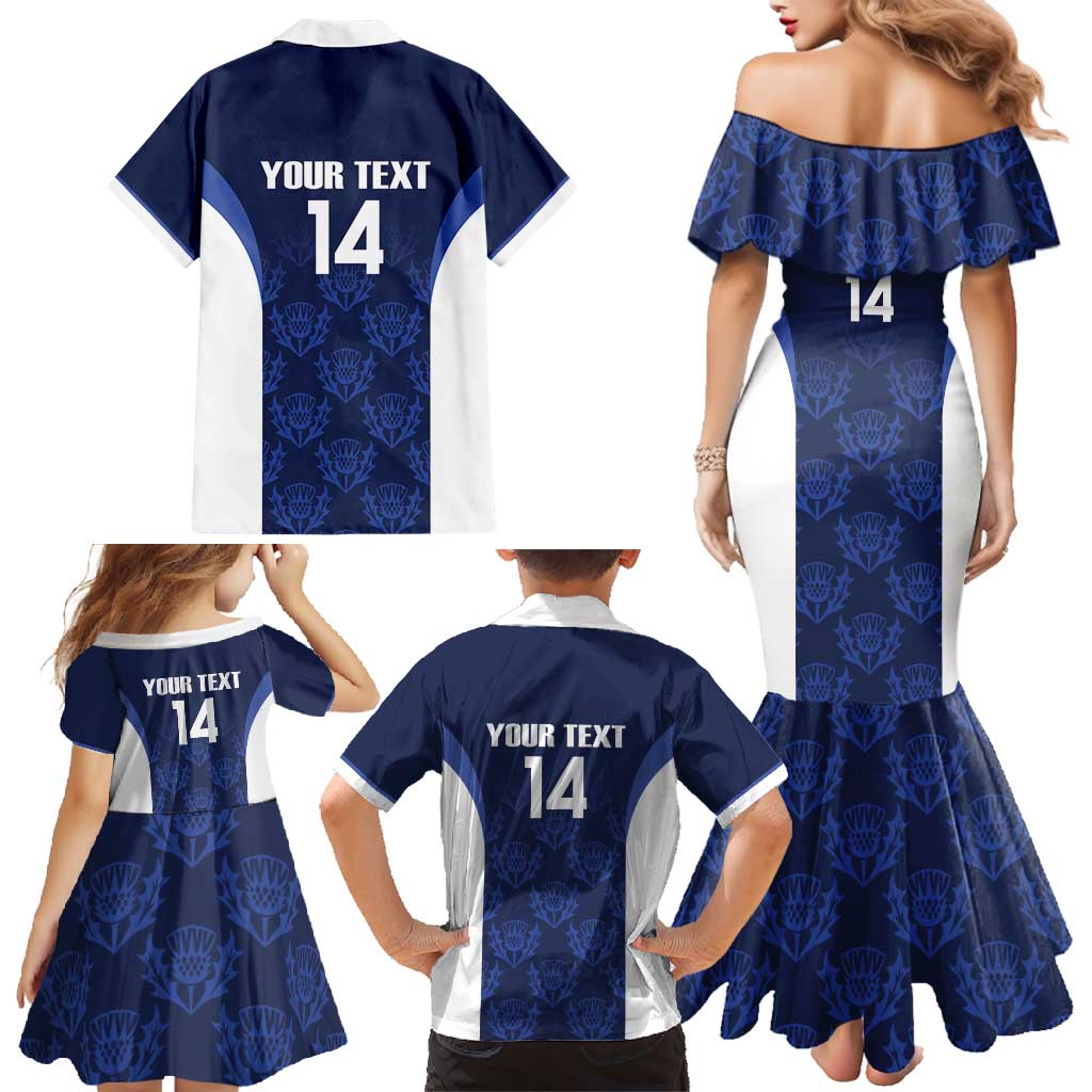 Custom Scotland Cricket Family Matching Mermaid Dress and Hawaiian Shirt Go Scots Thistle Pattern - Wonder Print Shop