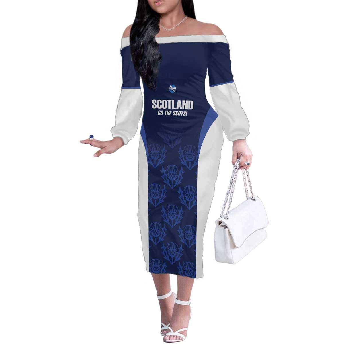 Custom Scotland Cricket Family Matching Off The Shoulder Long Sleeve Dress and Hawaiian Shirt Go Scots Thistle Pattern - Wonder Print Shop