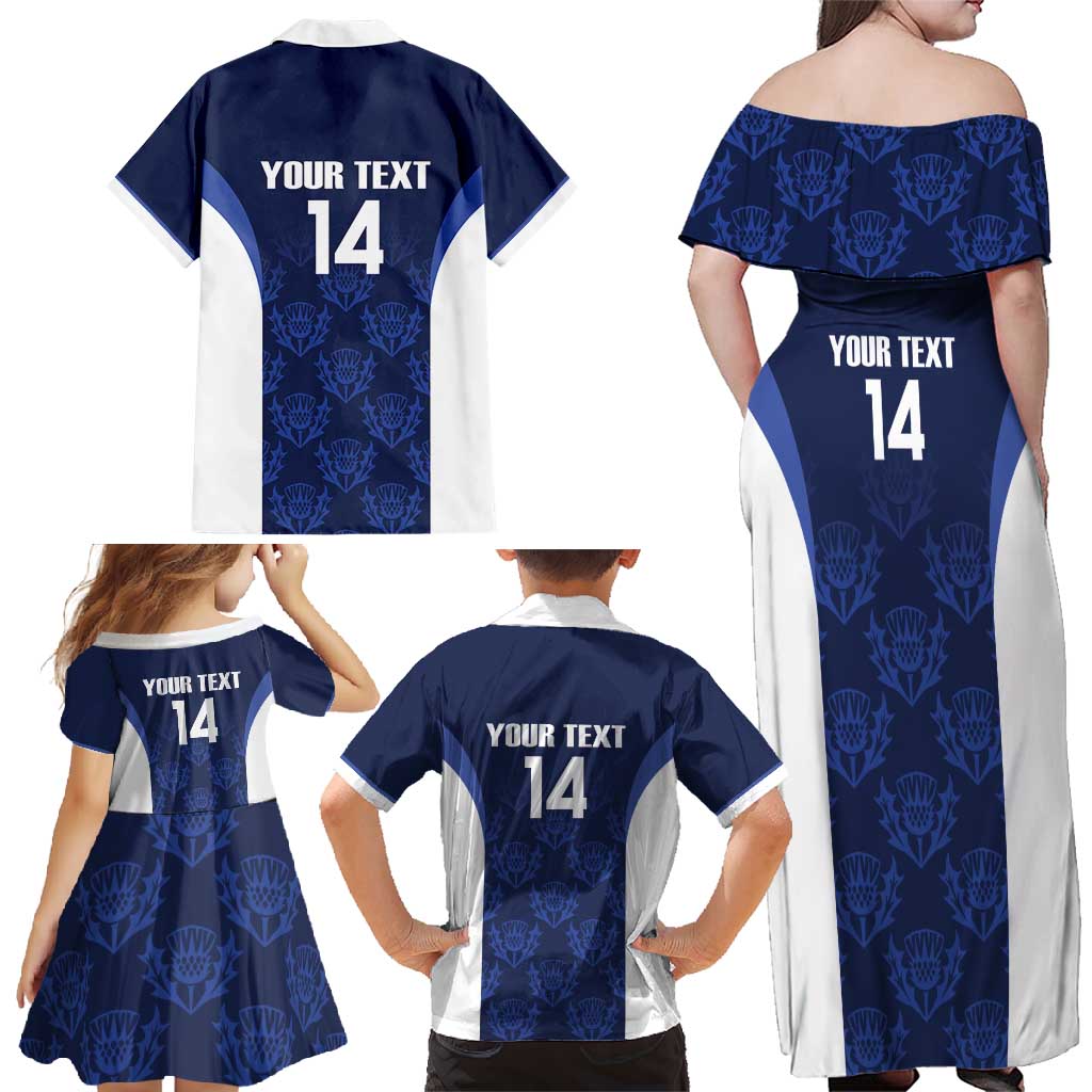 Custom Scotland Cricket Family Matching Off Shoulder Maxi Dress and Hawaiian Shirt Go Scots Thistle Pattern - Wonder Print Shop