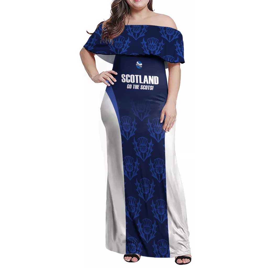 Custom Scotland Cricket Family Matching Off Shoulder Maxi Dress and Hawaiian Shirt Go Scots Thistle Pattern - Wonder Print Shop