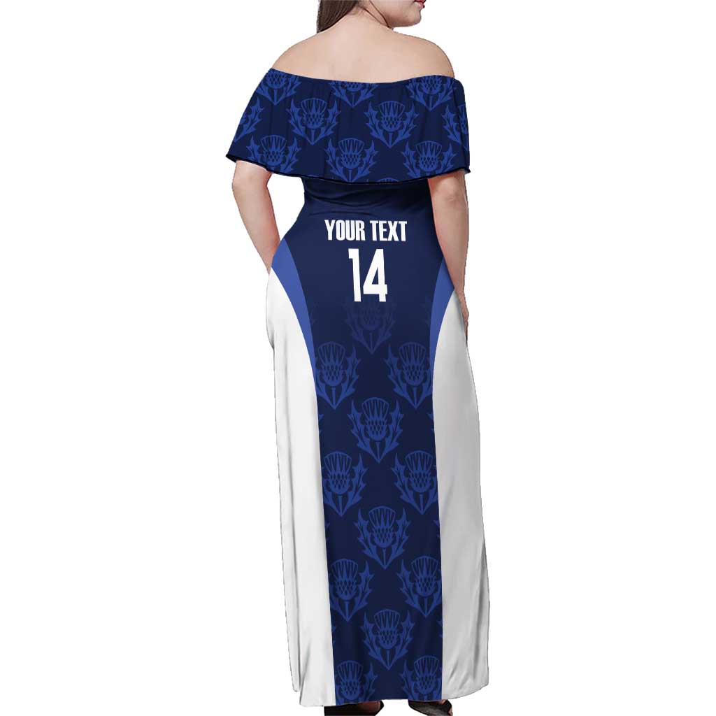 Custom Scotland Cricket Family Matching Off Shoulder Maxi Dress and Hawaiian Shirt Go Scots Thistle Pattern - Wonder Print Shop