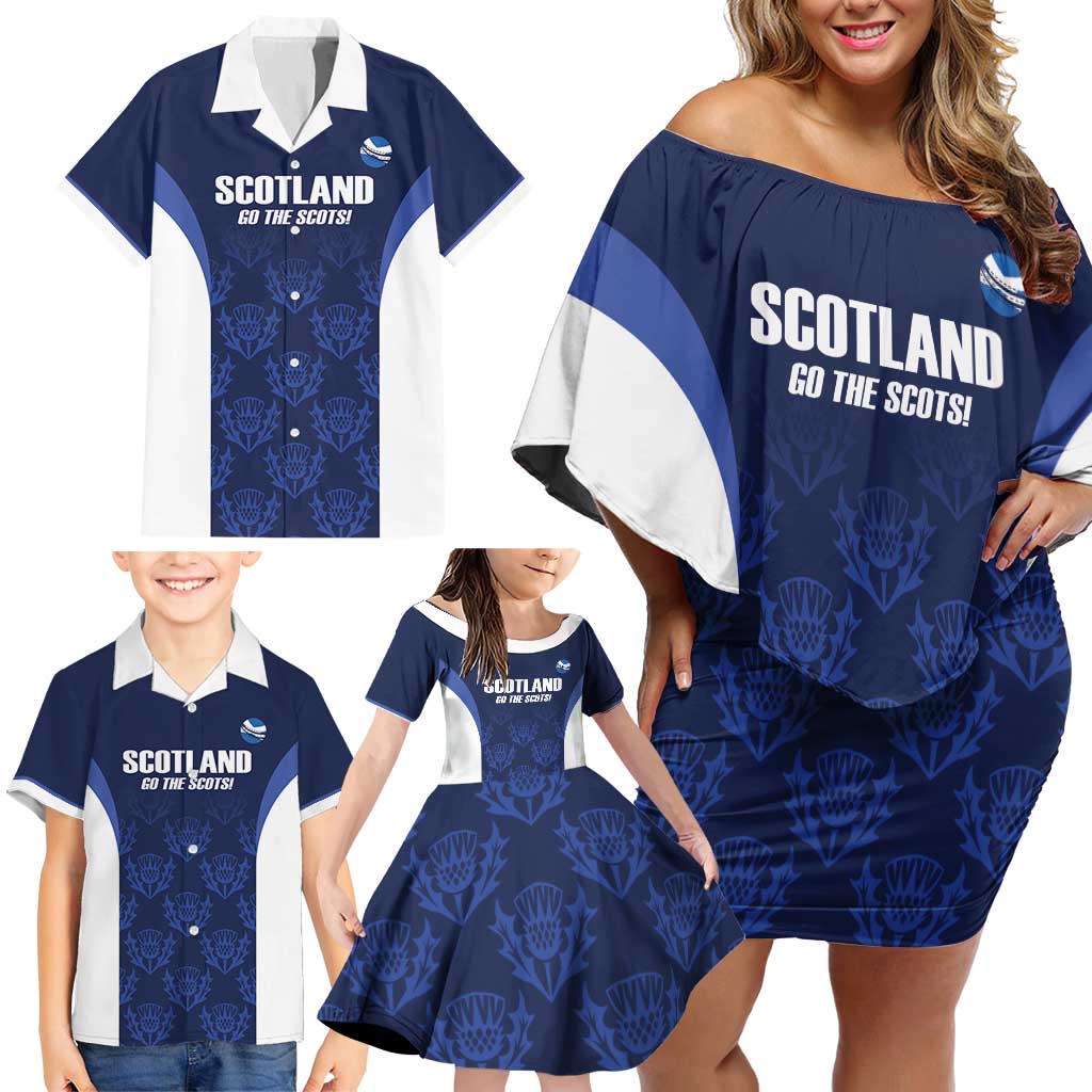 Custom Scotland Cricket Family Matching Off Shoulder Short Dress and Hawaiian Shirt Go Scots Thistle Pattern - Wonder Print Shop