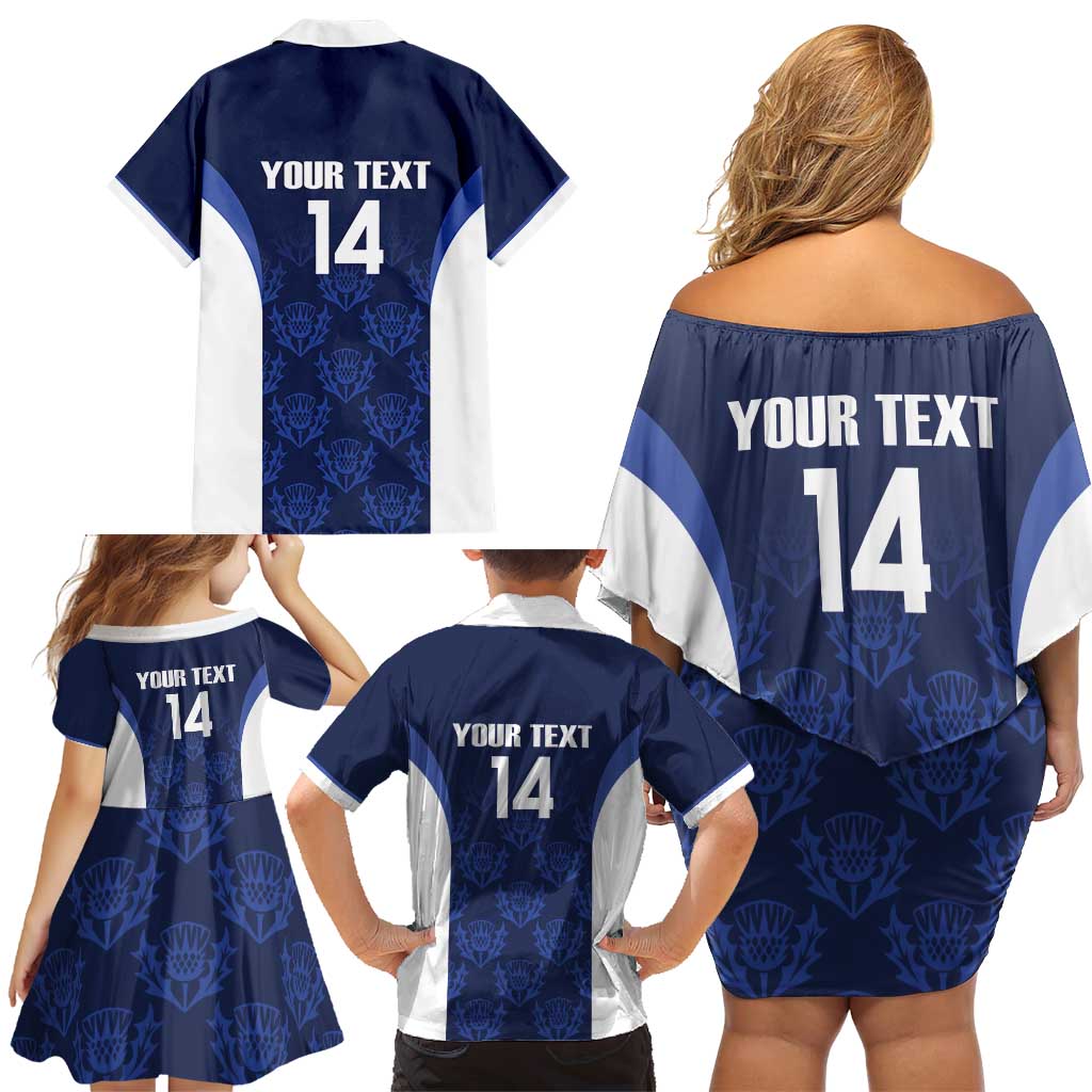 Custom Scotland Cricket Family Matching Off Shoulder Short Dress and Hawaiian Shirt Go Scots Thistle Pattern - Wonder Print Shop
