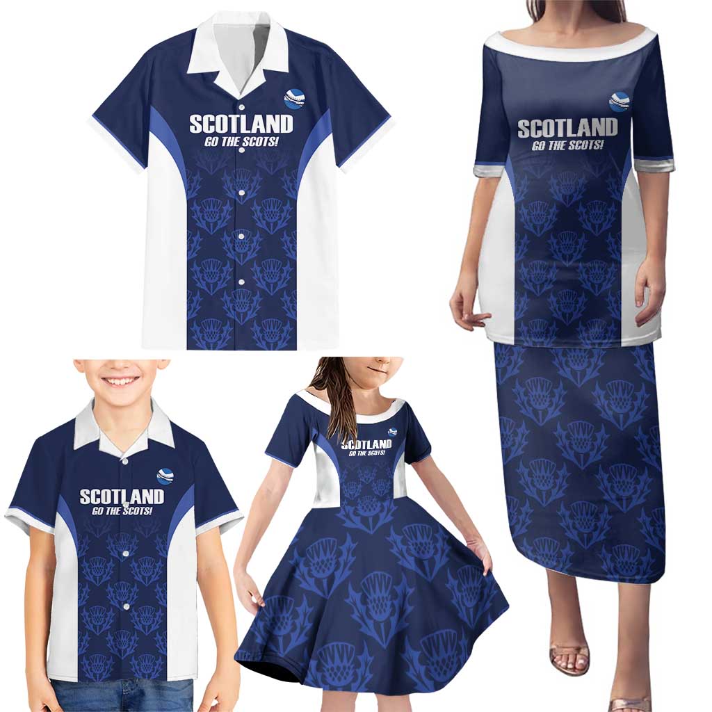 Custom Scotland Cricket Family Matching Puletasi and Hawaiian Shirt Go Scots Thistle Pattern - Wonder Print Shop