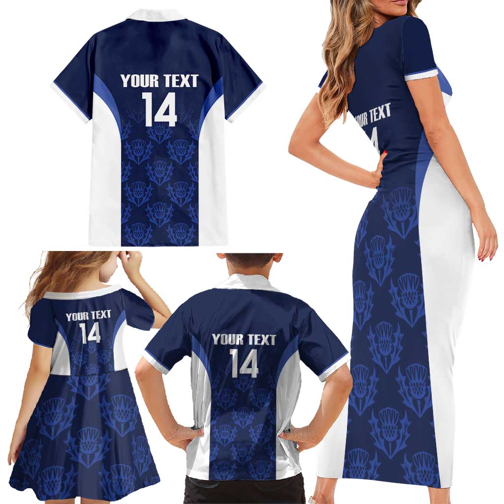 Custom Scotland Cricket Family Matching Short Sleeve Bodycon Dress and Hawaiian Shirt Go Scots Thistle Pattern - Wonder Print Shop