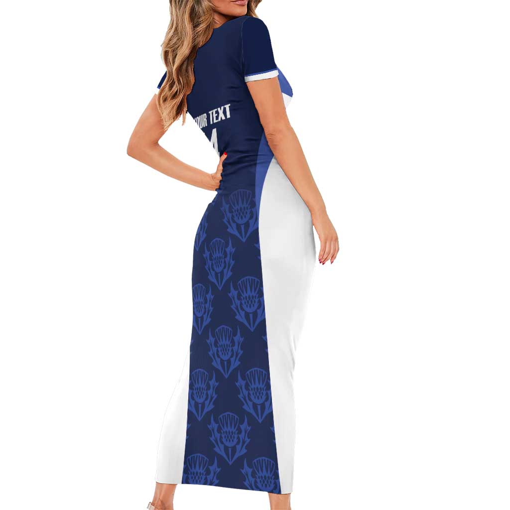 Custom Scotland Cricket Family Matching Short Sleeve Bodycon Dress and Hawaiian Shirt Go Scots Thistle Pattern - Wonder Print Shop