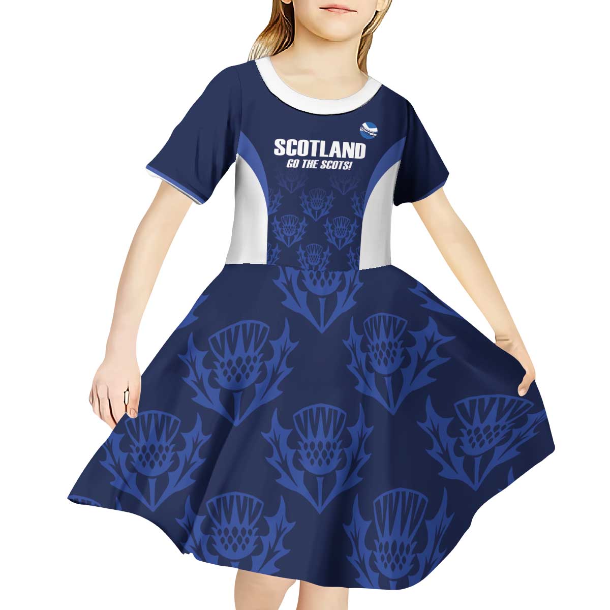 Custom Scotland Cricket Kid Short Sleeve Dress Go Scots Thistle Pattern - Wonder Print Shop