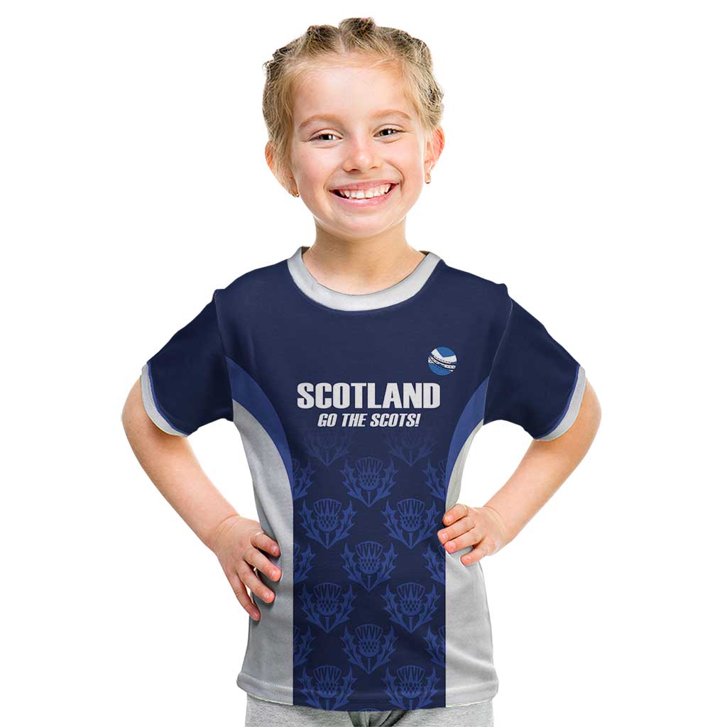 Custom Scotland Cricket Kid T Shirt Go Scots Thistle Pattern - Wonder Print Shop