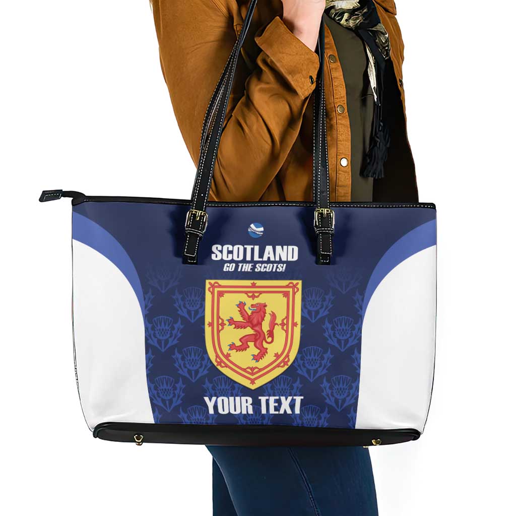 Custom Scotland Cricket Leather Tote Bag Go Scots Thistle Pattern - Wonder Print Shop