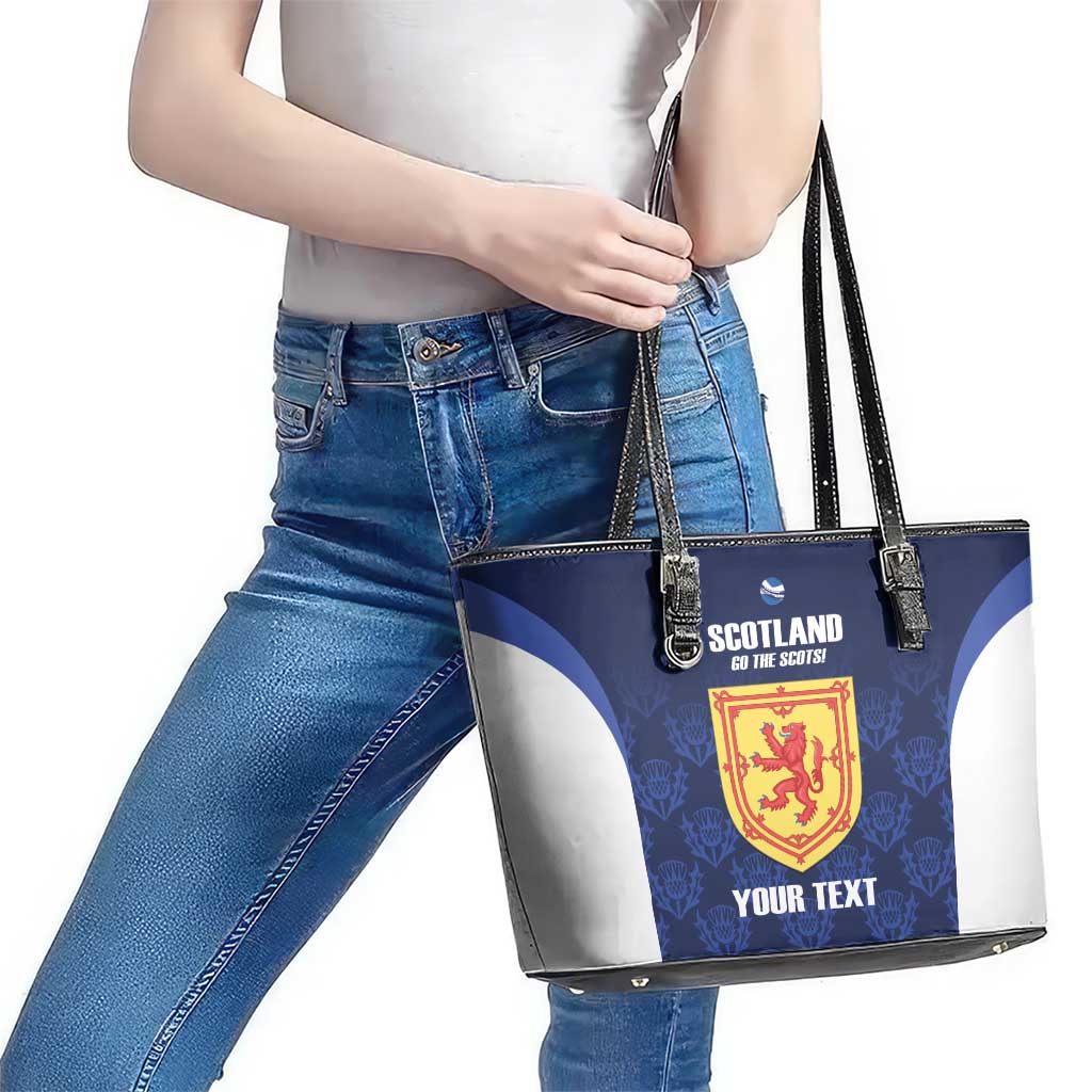 Custom Scotland Cricket Leather Tote Bag Go Scots Thistle Pattern - Wonder Print Shop