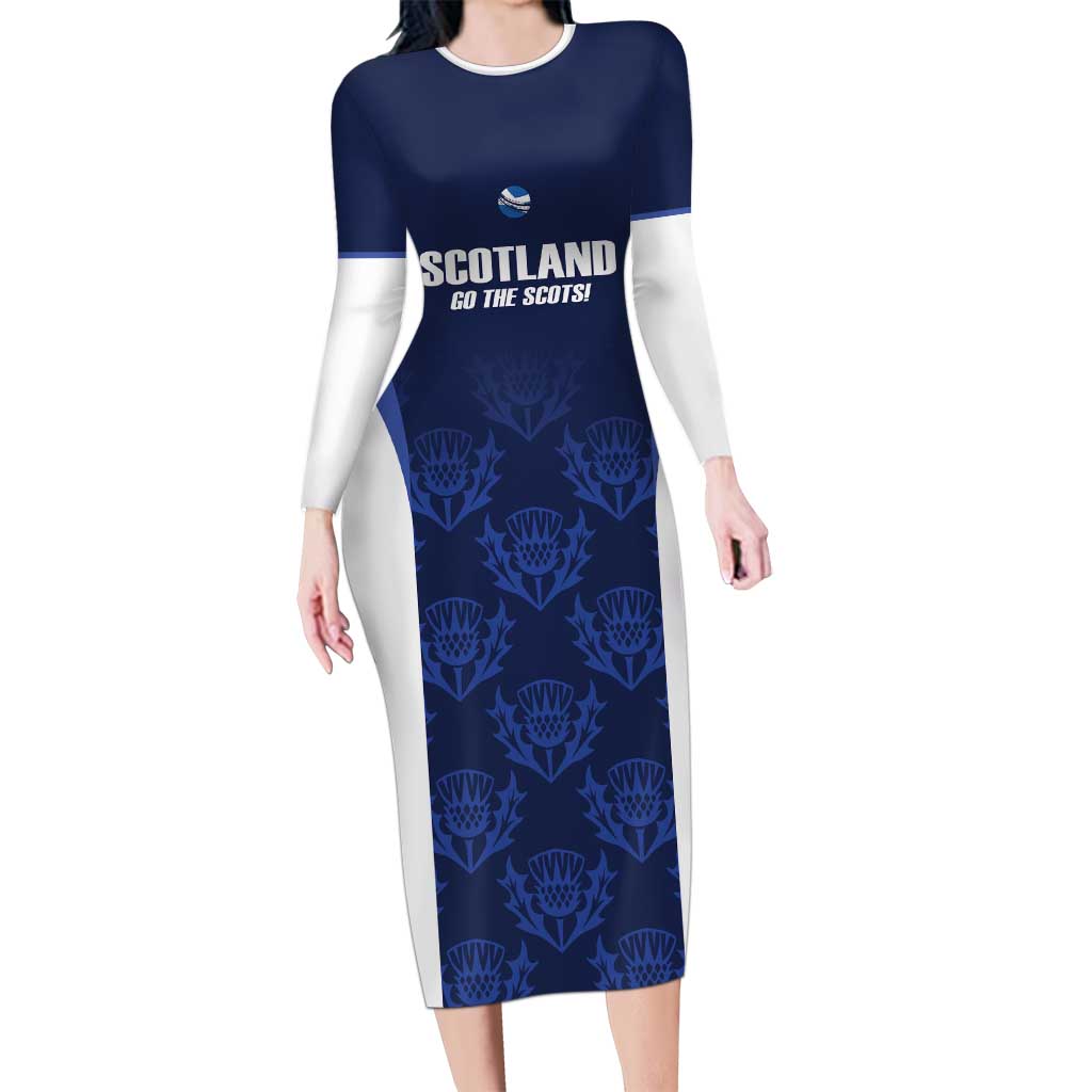 Custom Scotland Cricket Long Sleeve Bodycon Dress Go Scots Thistle Pattern - Wonder Print Shop
