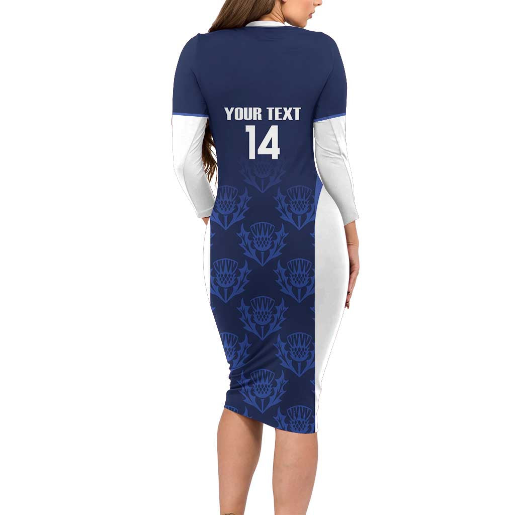 Custom Scotland Cricket Long Sleeve Bodycon Dress Go Scots Thistle Pattern - Wonder Print Shop
