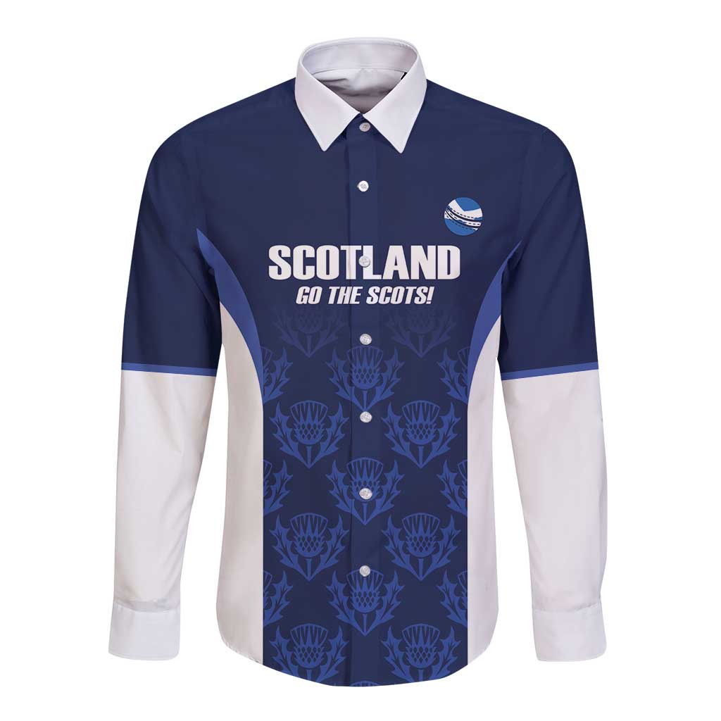Custom Scotland Cricket Long Sleeve Button Shirt Go Scots Thistle Pattern - Wonder Print Shop