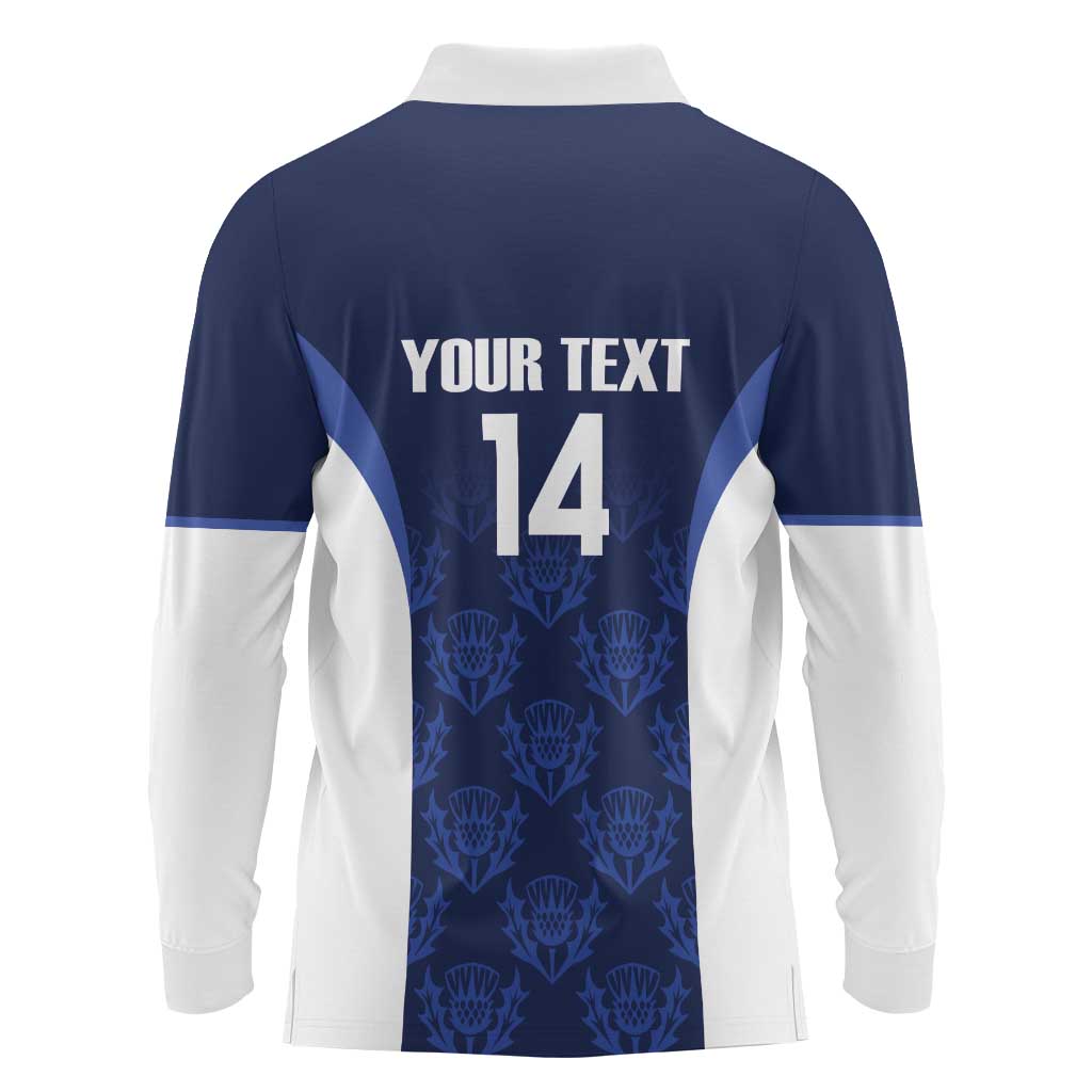 Custom Scotland Cricket Long Sleeve Polo Shirt Go Scots Thistle Pattern - Wonder Print Shop
