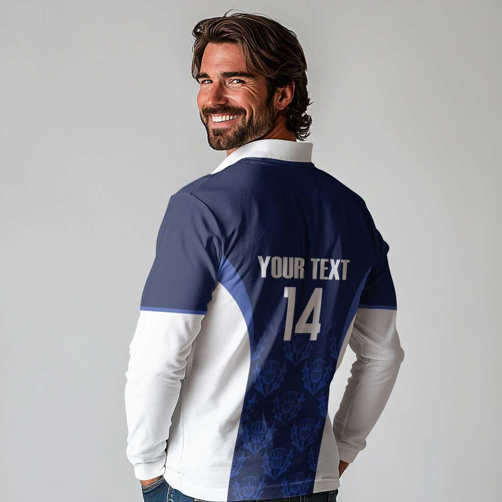 Custom Scotland Cricket Long Sleeve Polo Shirt Go Scots Thistle Pattern - Wonder Print Shop