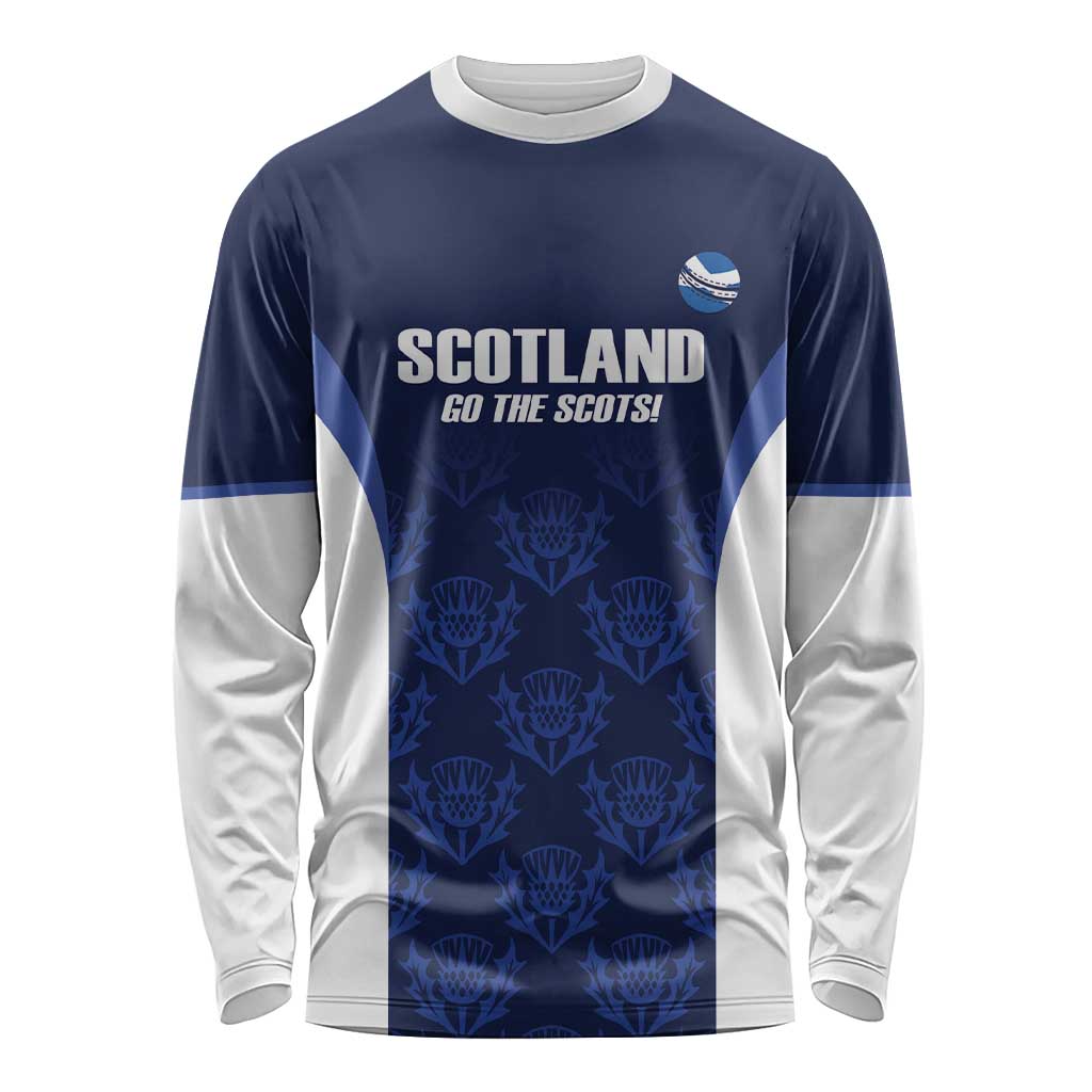 Custom Scotland Cricket Long Sleeve Shirt Go Scots Thistle Pattern - Wonder Print Shop