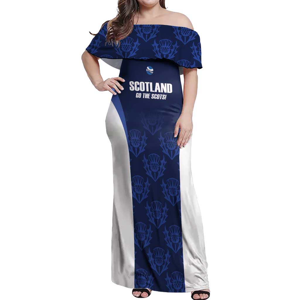 Custom Scotland Cricket Off Shoulder Maxi Dress Go Scots Thistle Pattern - Wonder Print Shop