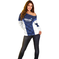 Custom Scotland Cricket Off Shoulder Sweater Go Scots Thistle Pattern - Wonder Print Shop