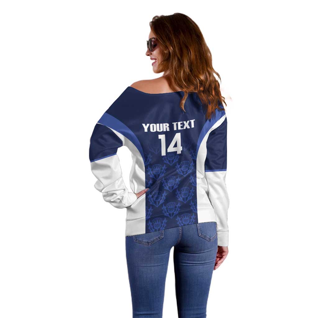 Custom Scotland Cricket Off Shoulder Sweater Go Scots Thistle Pattern - Wonder Print Shop