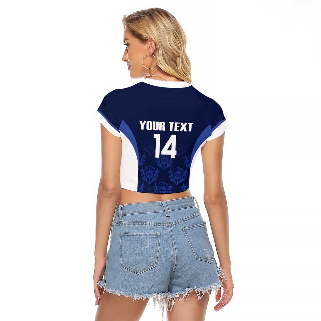 Custom Scotland Cricket Raglan Cropped T Shirt Go Scots Thistle Pattern - Wonder Print Shop