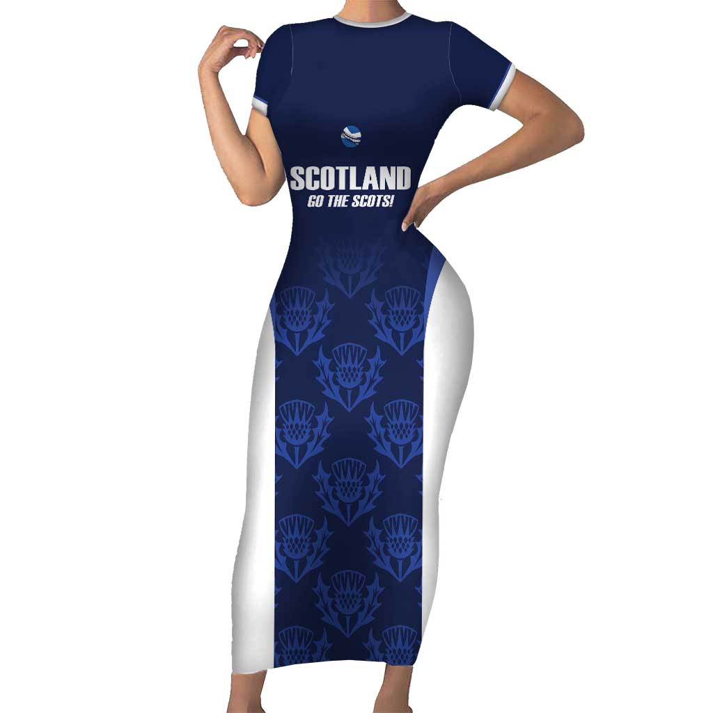 Custom Scotland Cricket Short Sleeve Bodycon Dress Go Scots Thistle Pattern - Wonder Print Shop
