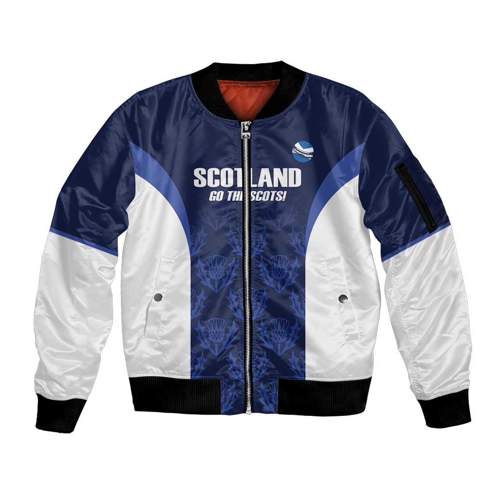 Custom Scotland Cricket Sleeve Zip Bomber Jacket Go Scots Thistle Pattern - Wonder Print Shop