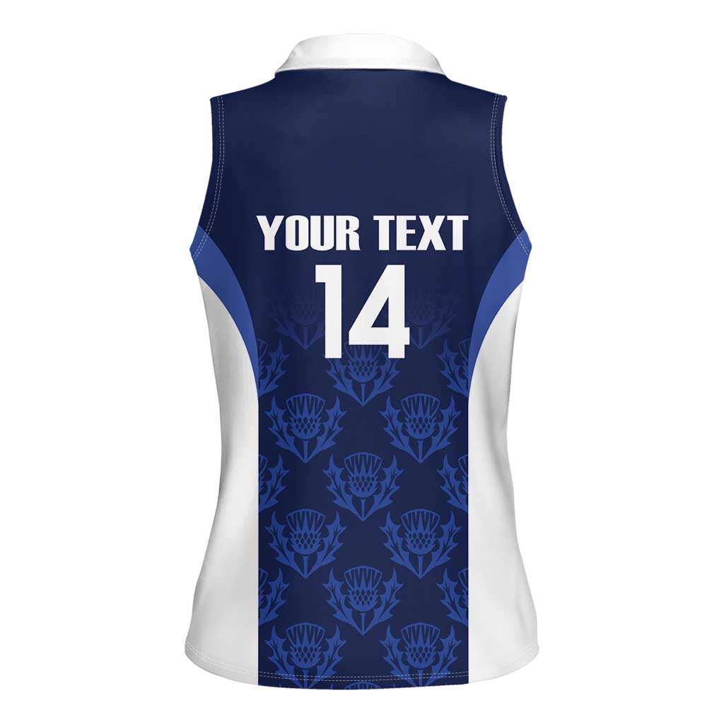 Custom Scotland Cricket Women Sleeveless Polo Shirt Go Scots Thistle Pattern - Wonder Print Shop