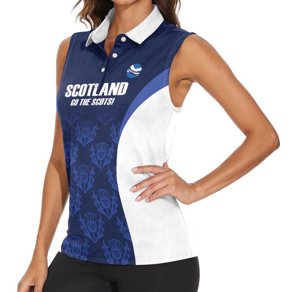 Custom Scotland Cricket Women Sleeveless Polo Shirt Go Scots Thistle Pattern - Wonder Print Shop