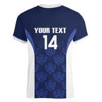 Custom Scotland Cricket Women V-Neck T-Shirt Go Scots Thistle Pattern - undefined