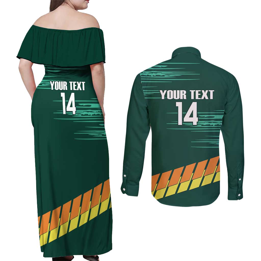 Custom Guernsey Cricket Couples Matching Off Shoulder Maxi Dress and Long Sleeve Button Shirt Go Champions - Wonder Print Shop