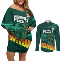 Custom Guernsey Cricket Couples Matching Off Shoulder Short Dress and Long Sleeve Button Shirt Go Champions - Wonder Print Shop