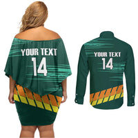 Custom Guernsey Cricket Couples Matching Off Shoulder Short Dress and Long Sleeve Button Shirt Go Champions - Wonder Print Shop