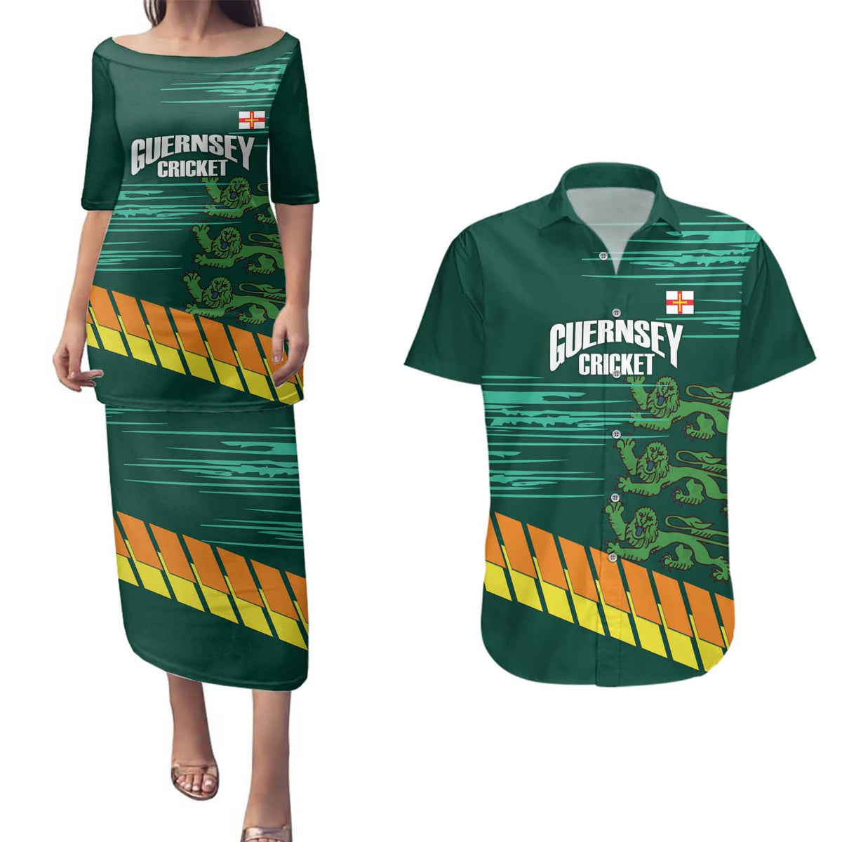 Custom Guernsey Cricket Couples Matching Puletasi and Hawaiian Shirt Go Champions - Wonder Print Shop