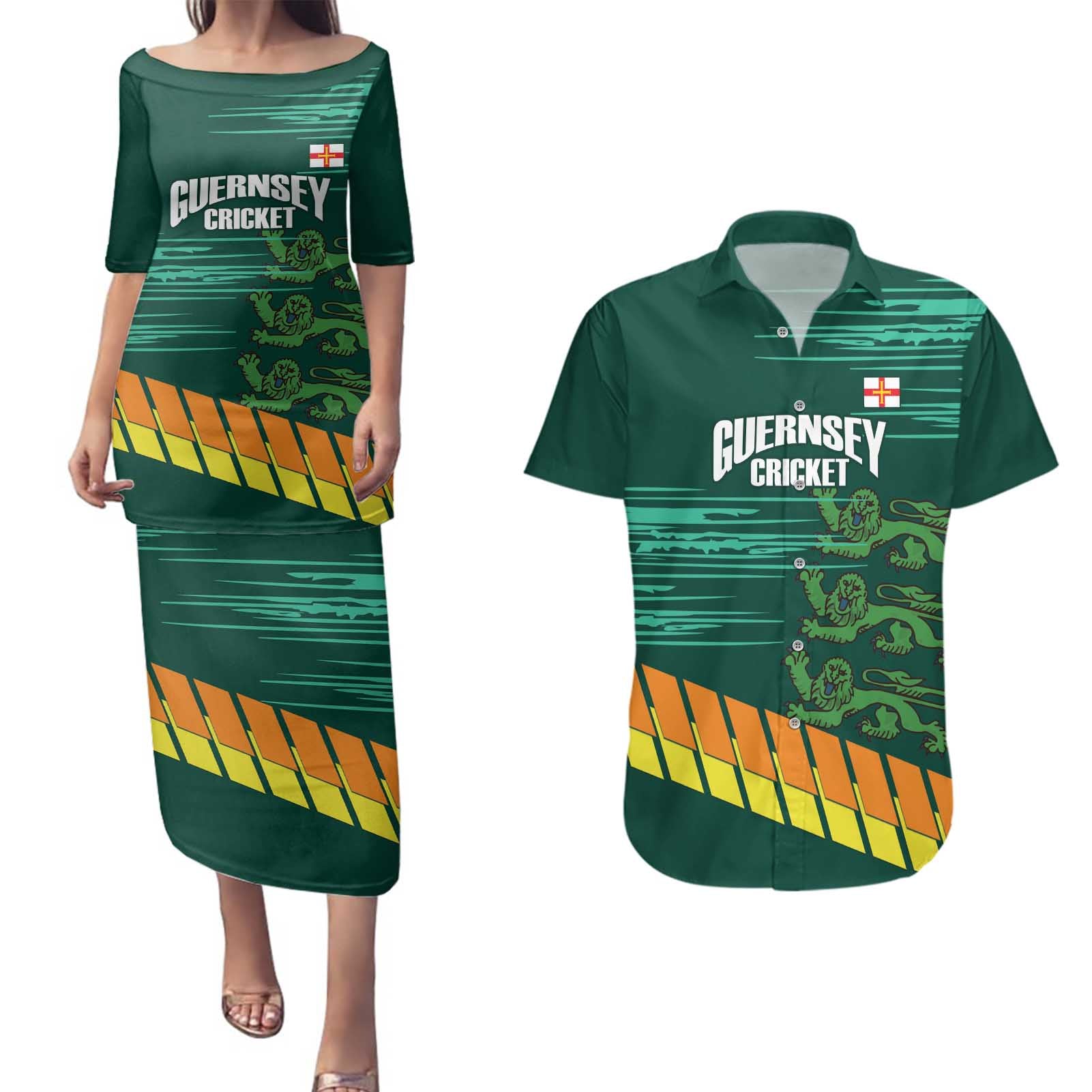 Custom Guernsey Cricket Couples Matching Puletasi and Hawaiian Shirt Go Champions - Wonder Print Shop