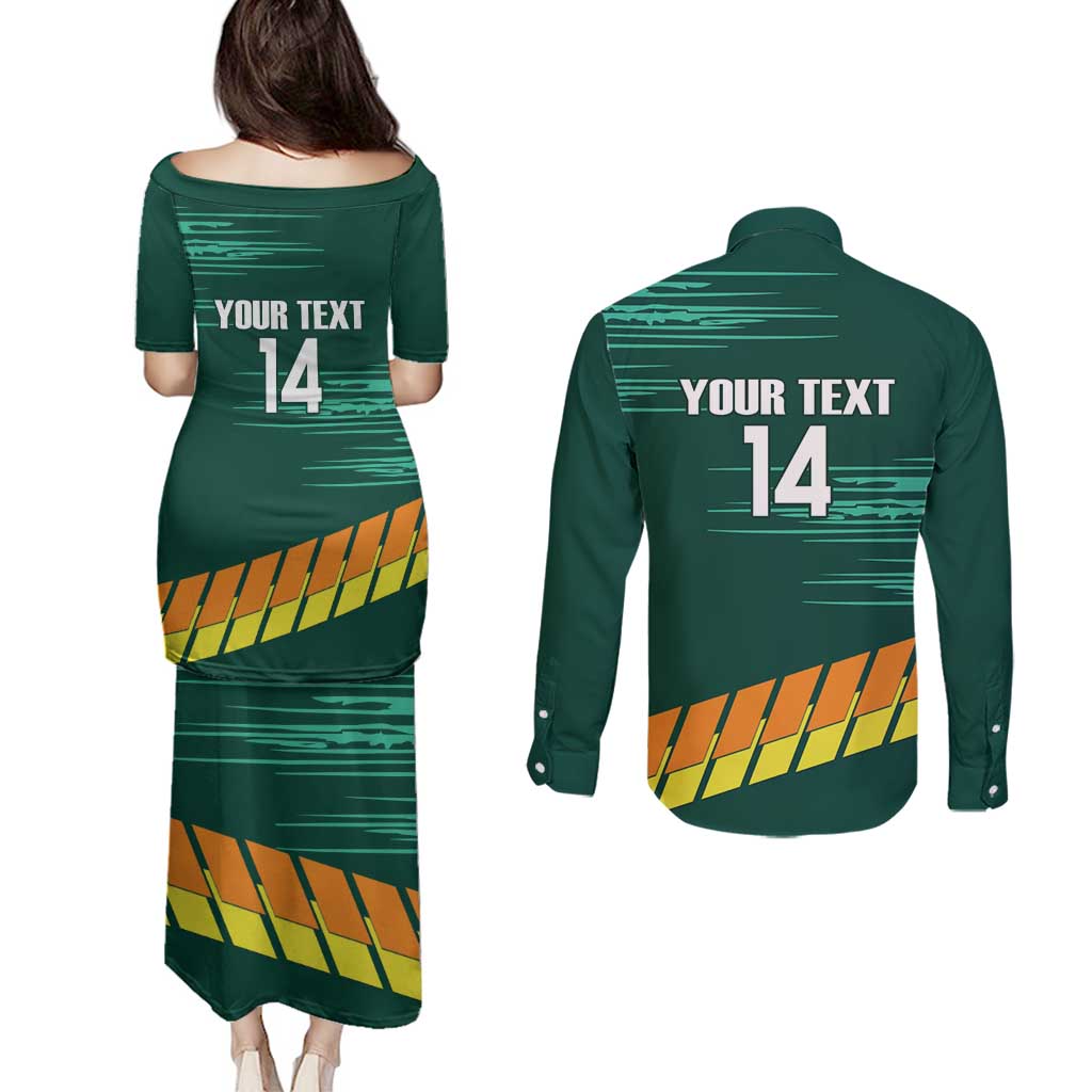 Custom Guernsey Cricket Couples Matching Puletasi and Long Sleeve Button Shirt Go Champions - Wonder Print Shop