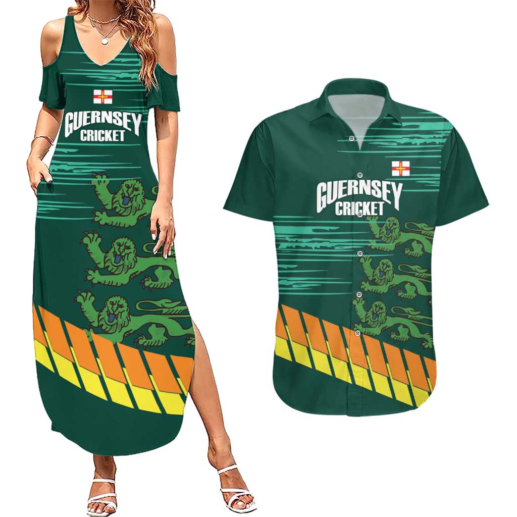 Custom Guernsey Cricket Couples Matching Summer Maxi Dress and Hawaiian Shirt Go Champions - Wonder Print Shop