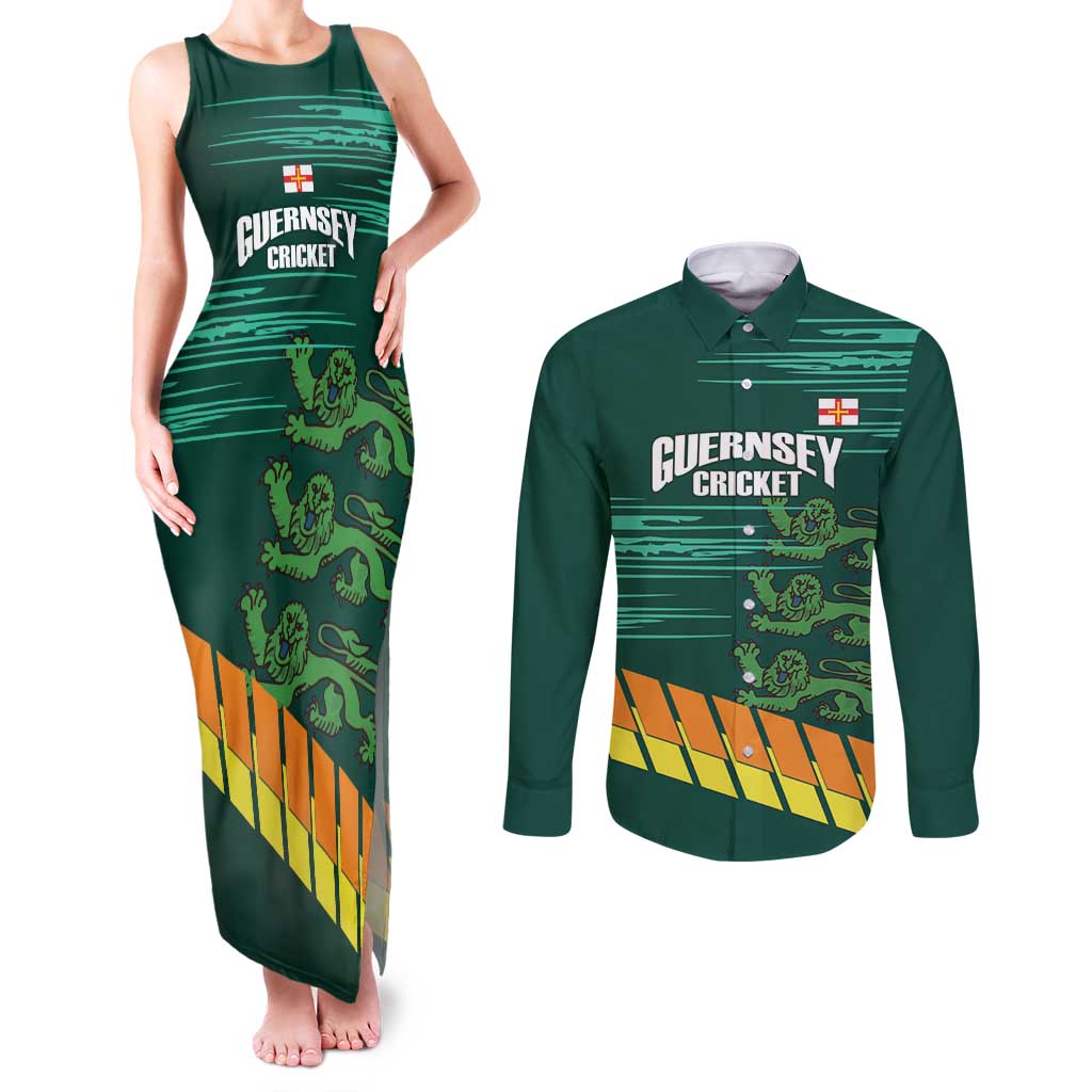 Custom Guernsey Cricket Couples Matching Tank Maxi Dress and Long Sleeve Button Shirt Go Champions - Wonder Print Shop