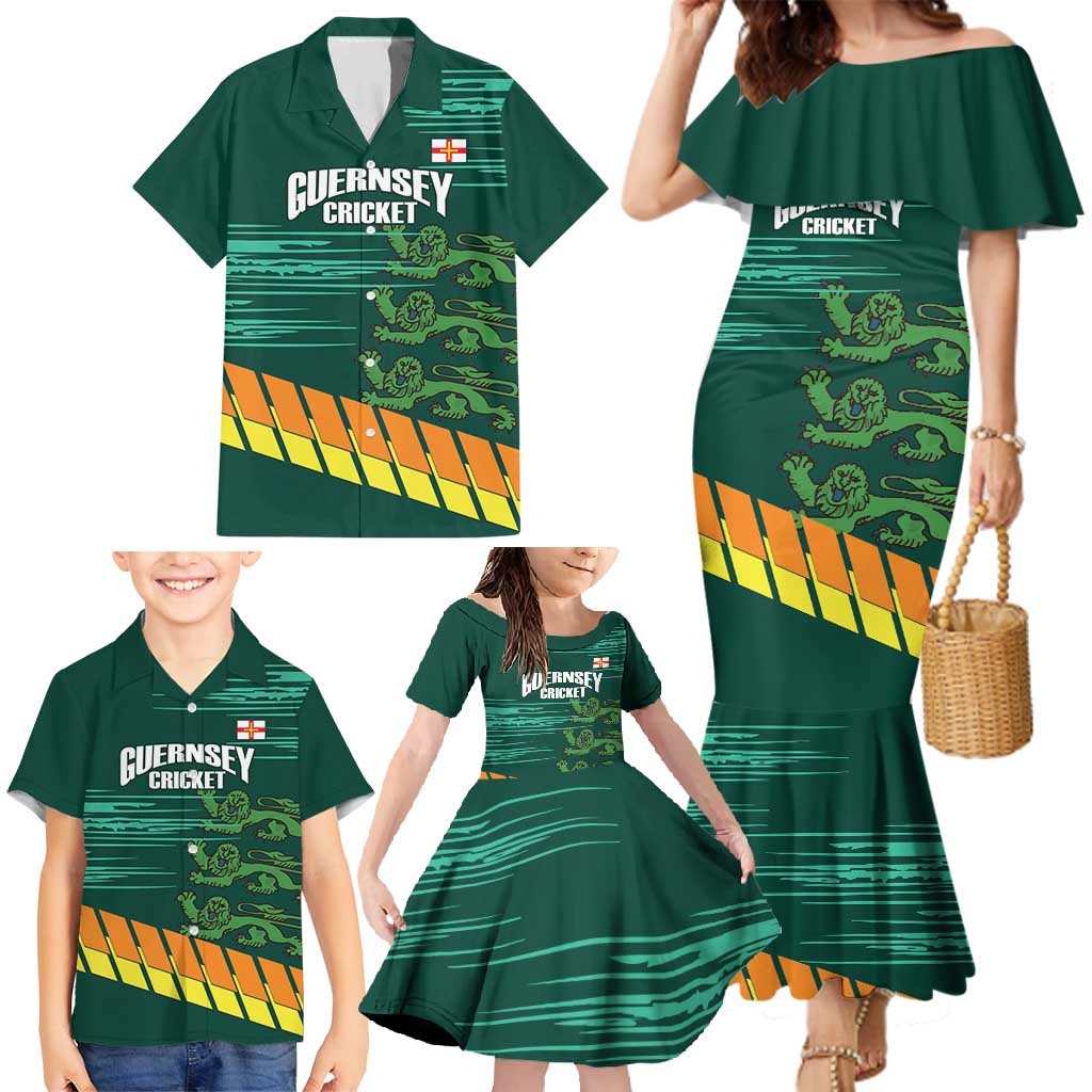 Custom Guernsey Cricket Family Matching Mermaid Dress and Hawaiian Shirt Go Champions - Wonder Print Shop