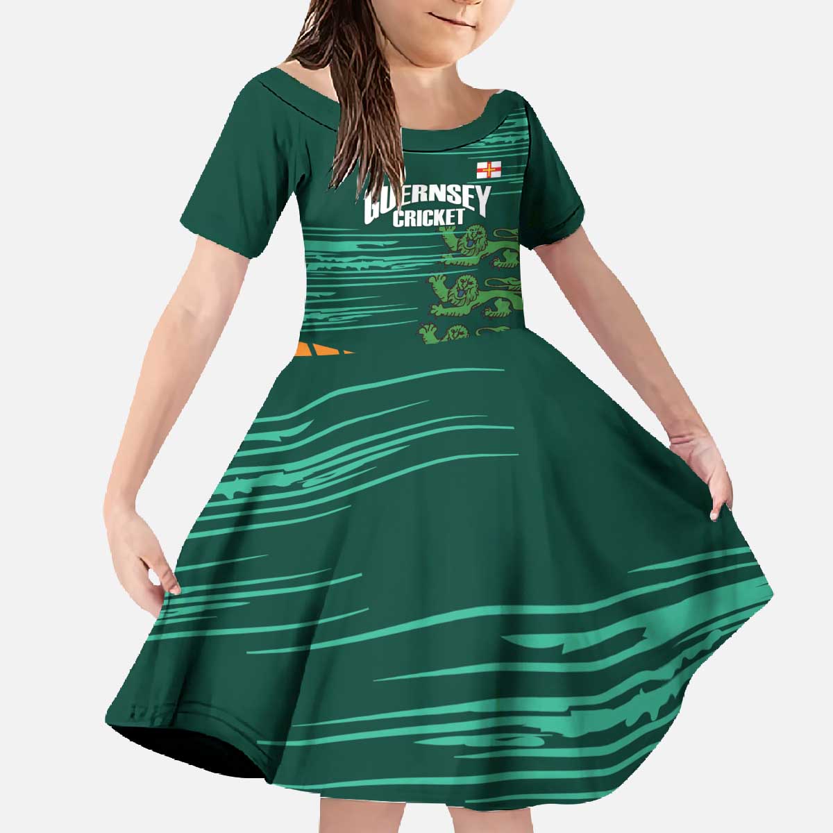 Custom Guernsey Cricket Family Matching Off The Shoulder Long Sleeve Dress and Hawaiian Shirt Go Champions - Wonder Print Shop