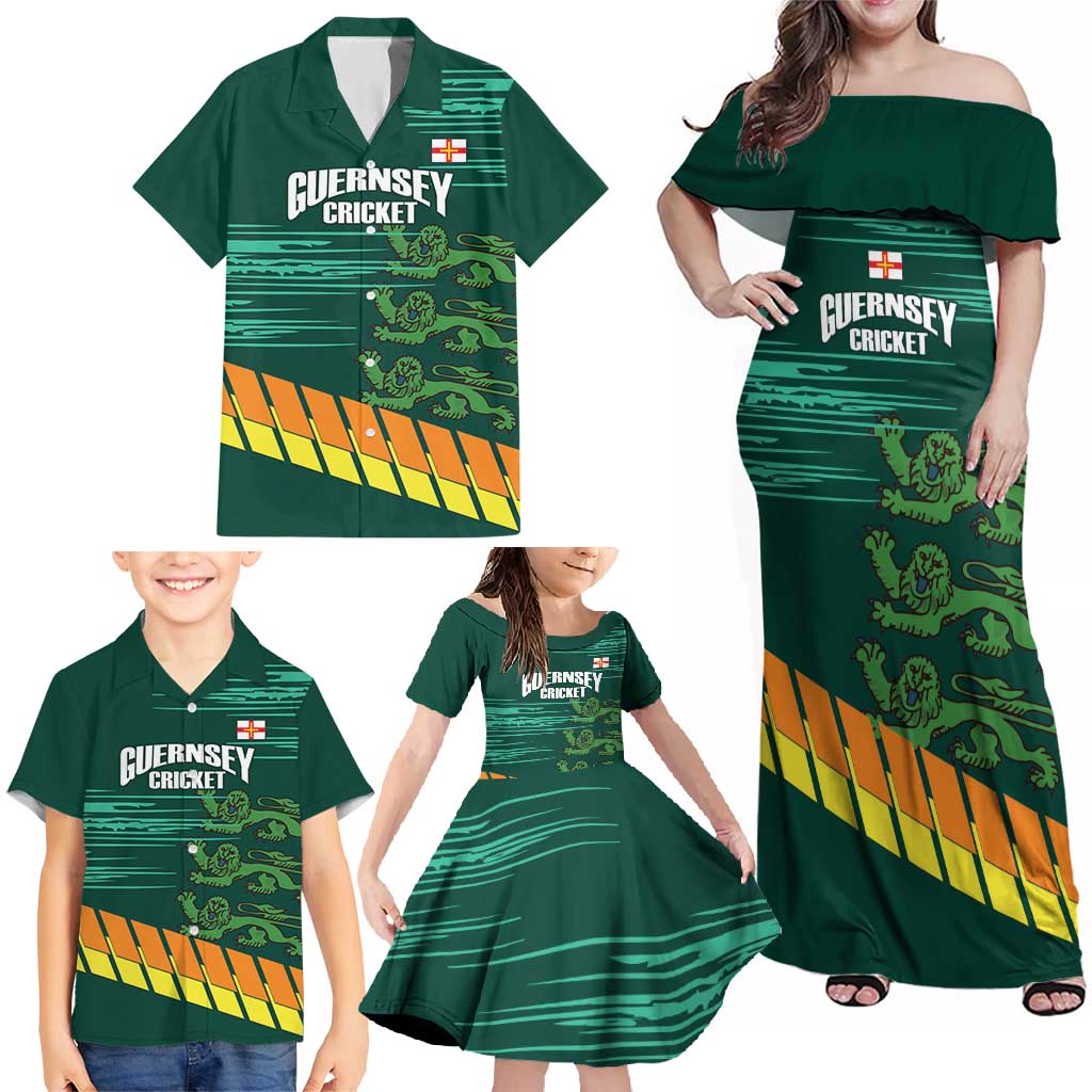 Custom Guernsey Cricket Family Matching Off Shoulder Maxi Dress and Hawaiian Shirt Go Champions - Wonder Print Shop