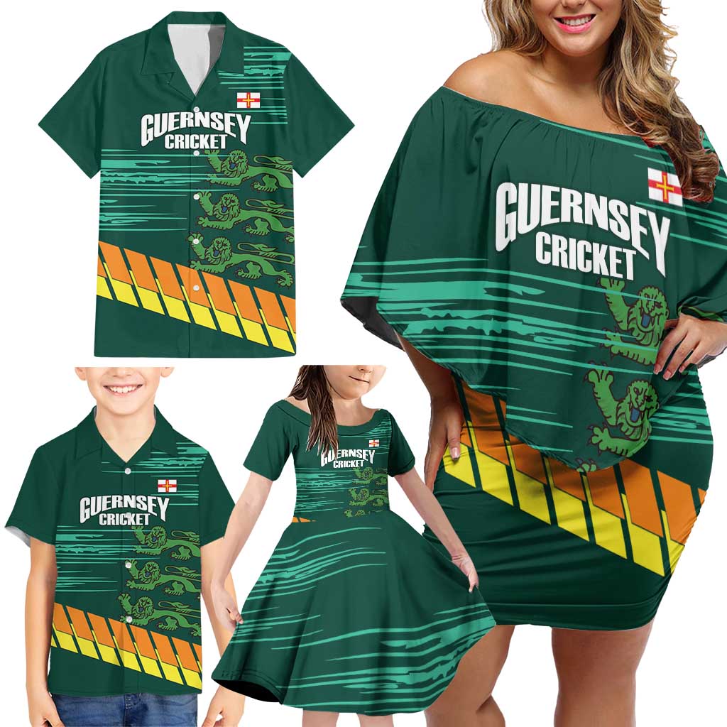 Custom Guernsey Cricket Family Matching Off Shoulder Short Dress and Hawaiian Shirt Go Champions - Wonder Print Shop
